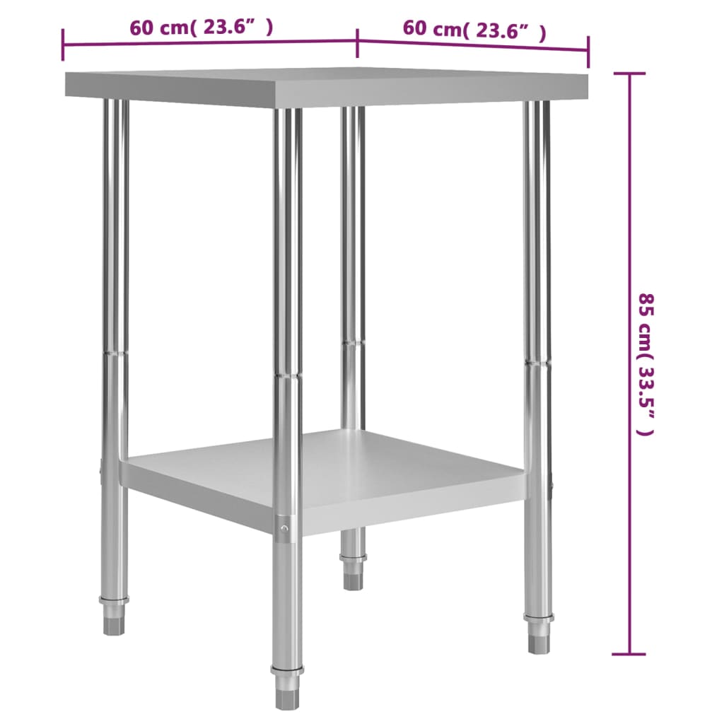 vidaXL Kuhinjski radni stol 60 x 60 x 85 cm od nehrđajućeg čelika