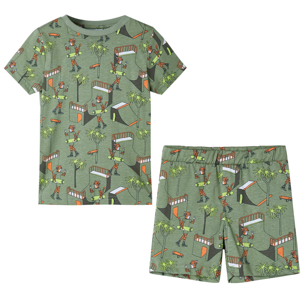 Dječja pidžama s kratkim rukavima svijetla kaki boja 116