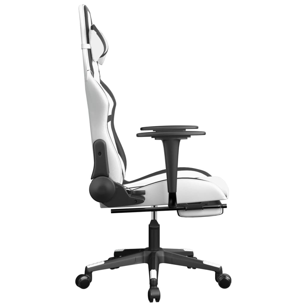vidaXL Igraća stolica od umjetne kože s osloncem za noge Bijela i crna