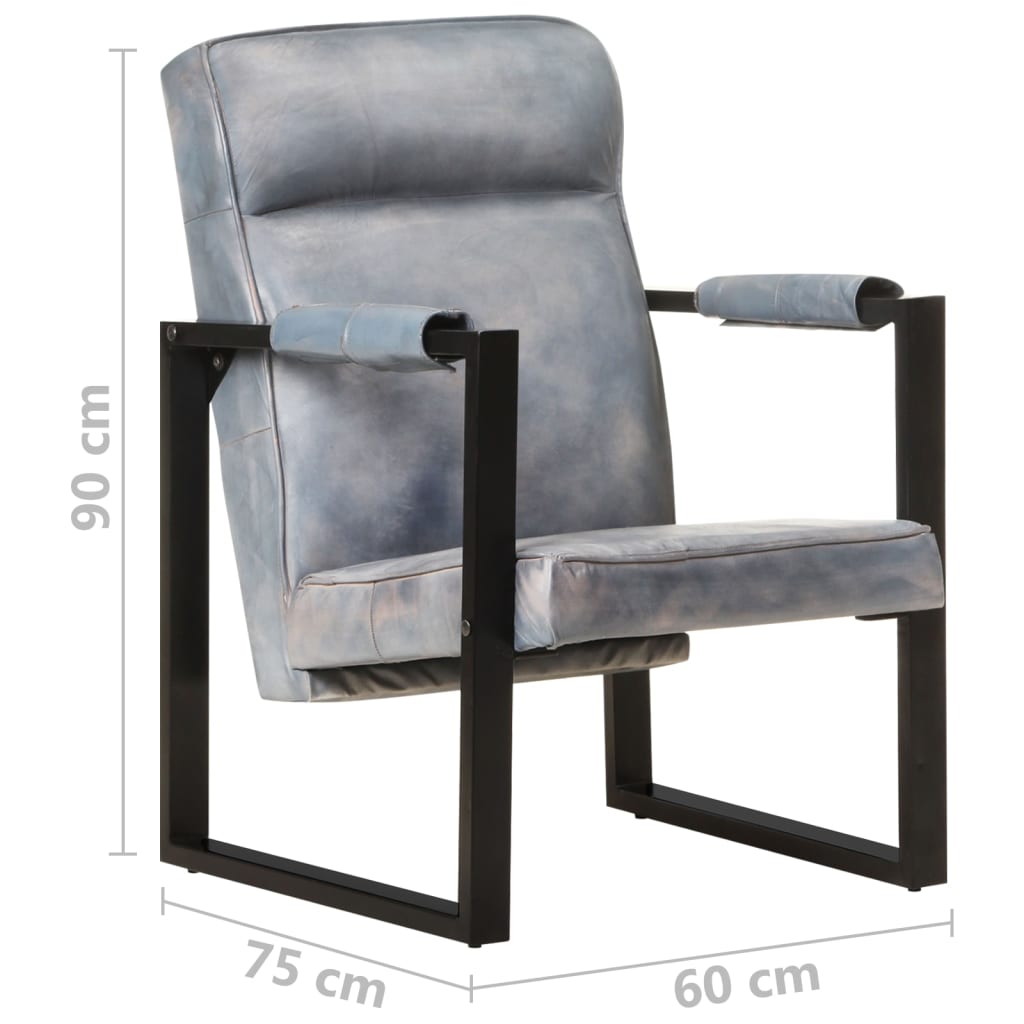 vidaXL Fotelja 60 x 75 x 90 cm od prave kozje kože siva
