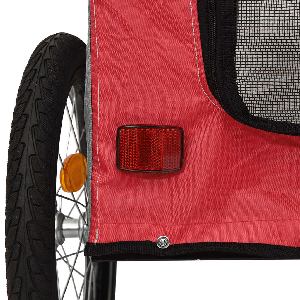 vidaXL Prikolica za bicikl za ljubimce crveno-siva tkanina i željezo