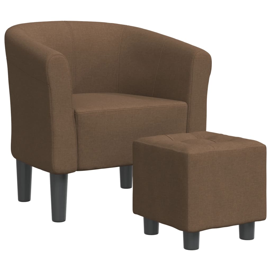 vidaXL Zaobljena fotelja s tabureom smeđa od tkanine