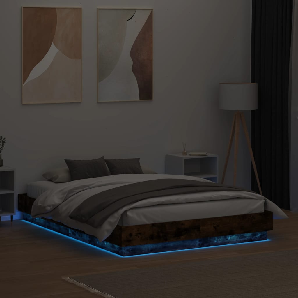 vidaXL Okvir kreveta s LED svjetlima dimljena boja hrasta 120 x 190 cm