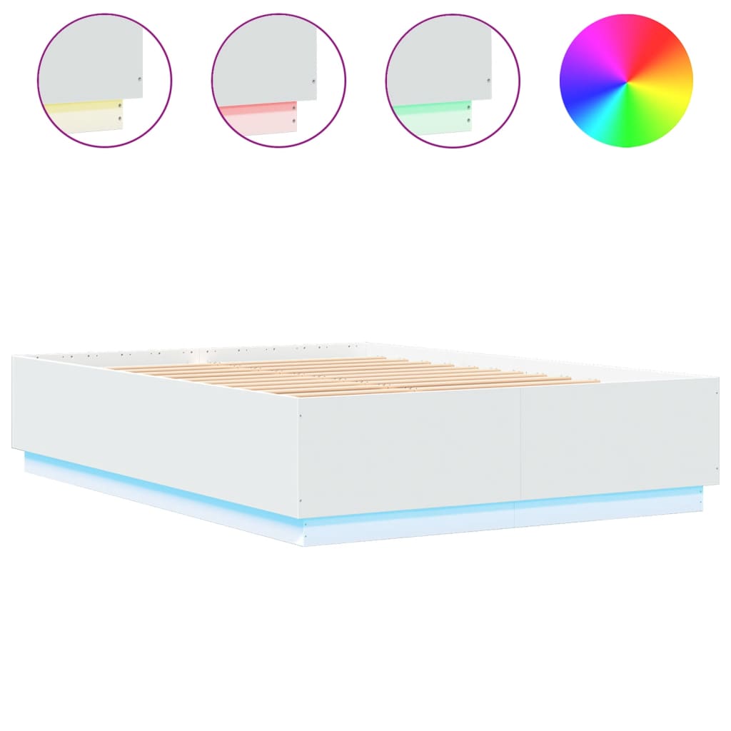 vidaXL Okvir kreveta s LED svjetlima bijeli 140 x 200 cm drveni