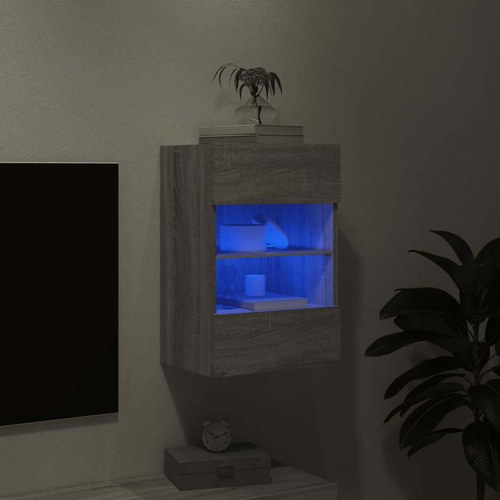 vidaXL Zidni TV ormarić s LED svjetlima siva boja hrasta 40x30x60,5 cm
