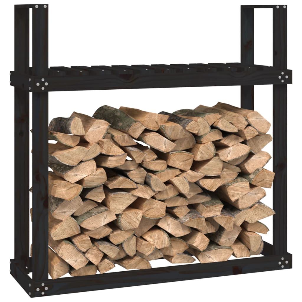 vidaXL Stalak za drva za ogrjev crni 110x35x108,5 od masivne borovine