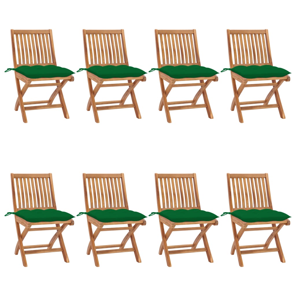 vidaXL Sklopive vrtne stolice s jastucima 8 kom od masivne tikovine