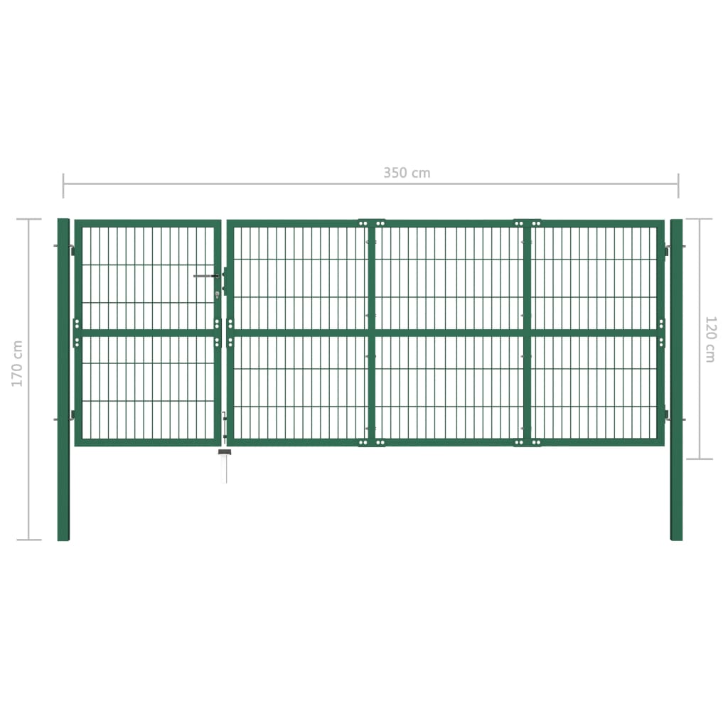 vidaXL Vrtna vrata za ogradu sa stupovima 350 x 120 cm čelična zelena
