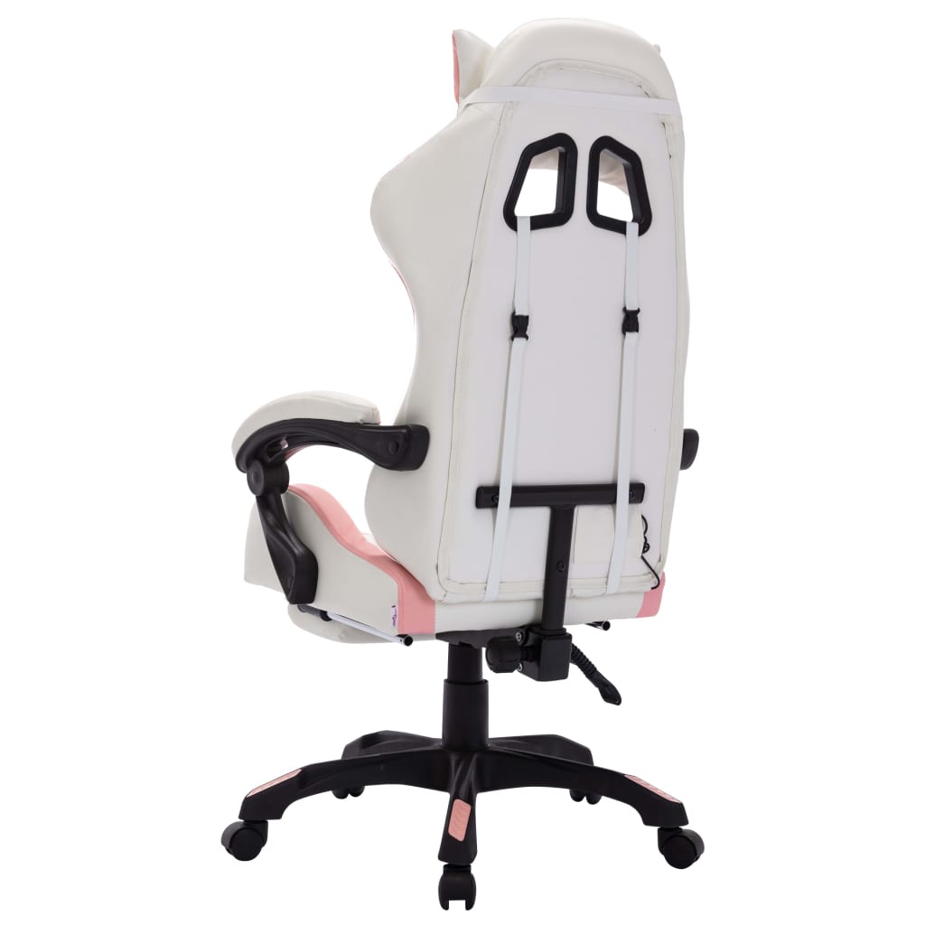 vidaXL Igraća stolica s RGB LED svjetlima rozo-bijela od umjetne kože