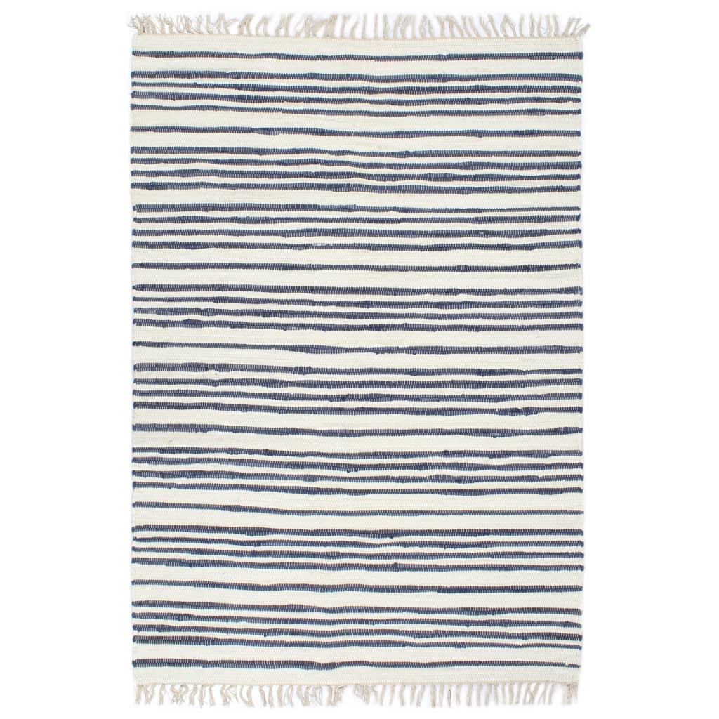 vidaXL Ručno tkani tepih Chindi od pamuka 160 x 230 cm plavo-bijeli