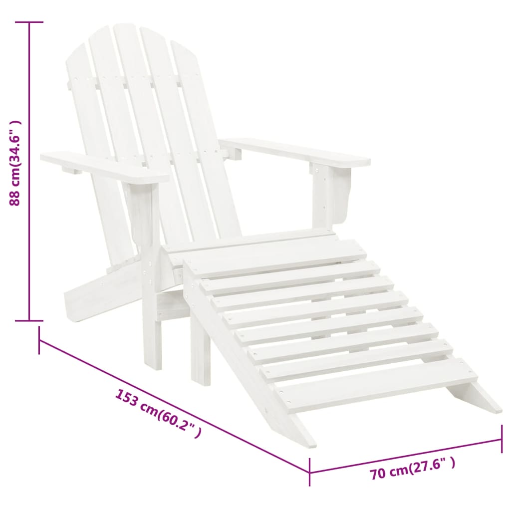 vidaXL Vrtna stolica s otomanom drvena bijela