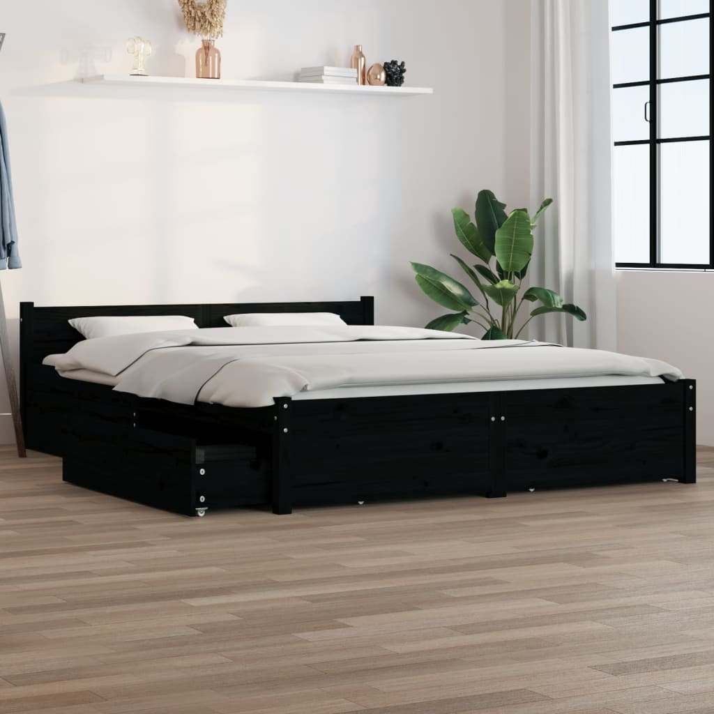 vidaXL Okvir za krevet s ladicama crni 160 x 200 cm