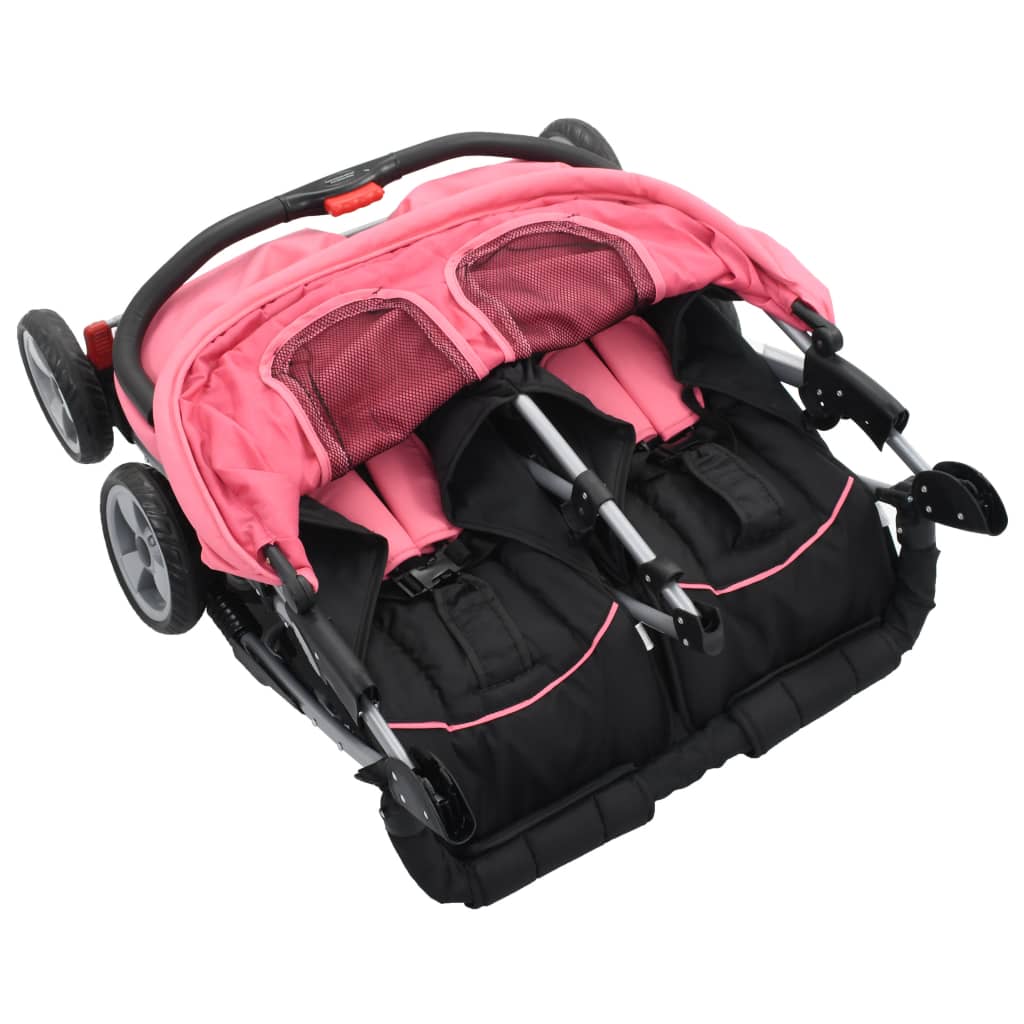 vidaXL Dječja kolica za blizance ružičasto-crna čelična
