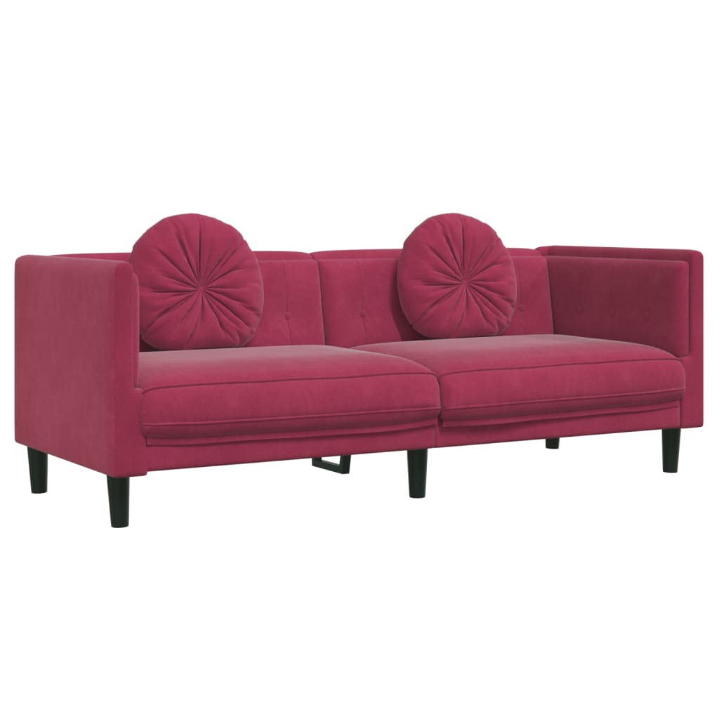 vidaXL 3-dijelni set sofa s jastucima crvena boja vina baršunasti