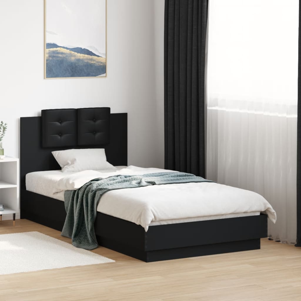 vidaXL Okvir za krevet s uzglavljem i LED svjetlima crni 90x190 cm