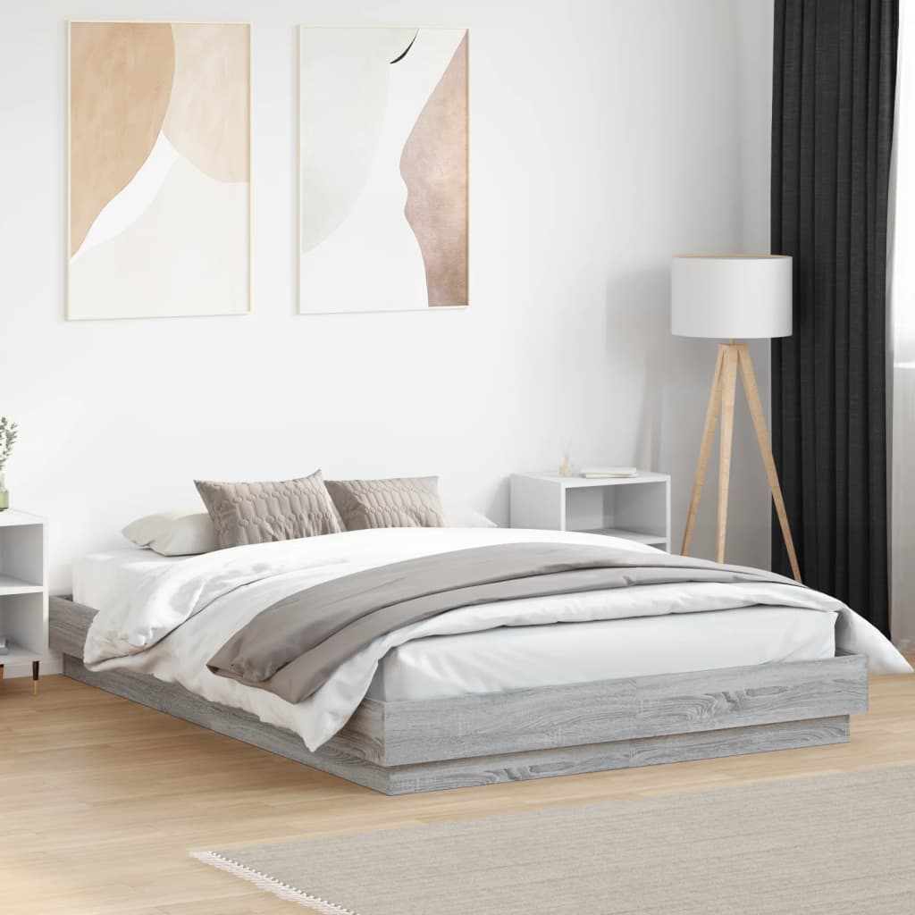 vidaXL Okvir kreveta s LED svjetlima siva boja hrasta 140 x 200 cm