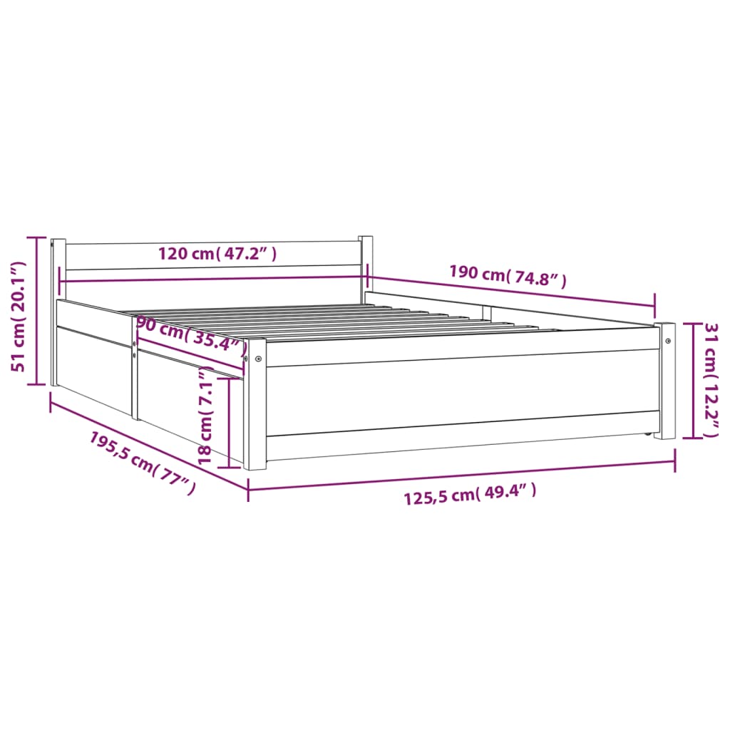 vidaXL Okvir za krevet s ladicama 120 x 190 cm mali bračni