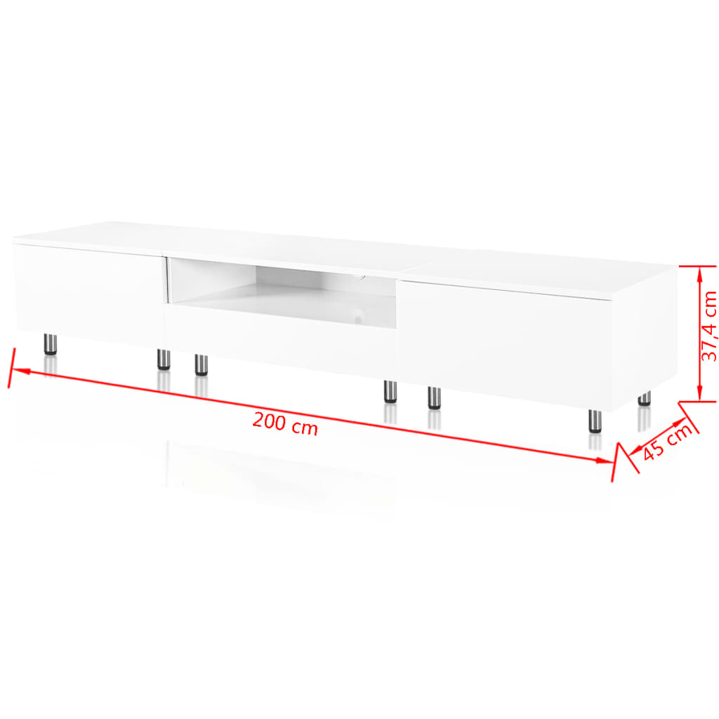 TV stalak visokog sjaja bijeli LED 200 cm