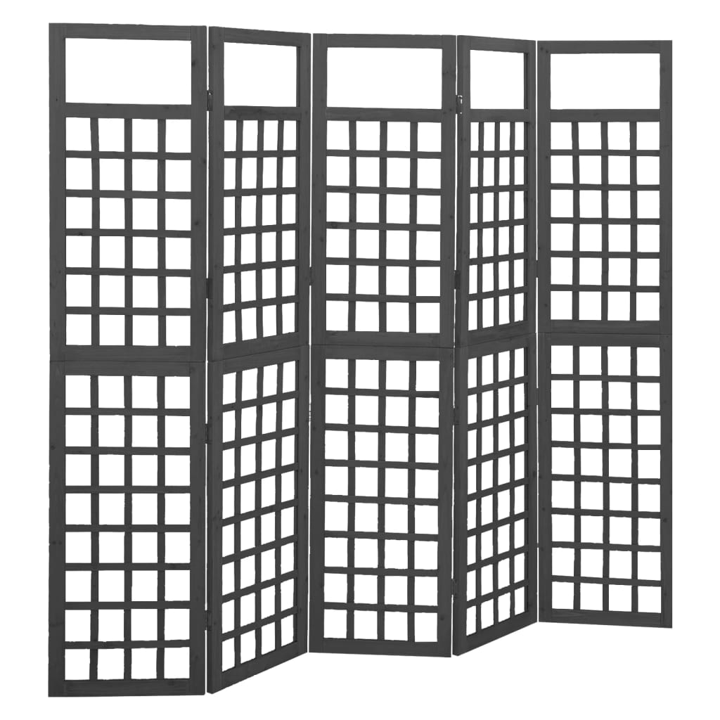 vidaXL Sobna pregrada / rešetka s 5 panela jelovina 201,5x180 cm crna