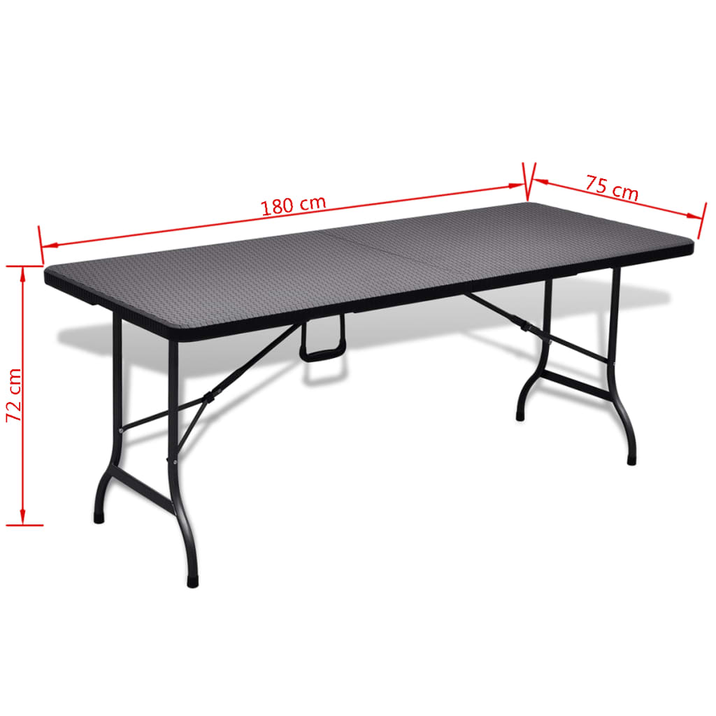 vidaXL Sklopivi vrtni stol crni 180 x 75 x 72 cm HDPE imitacija ratana