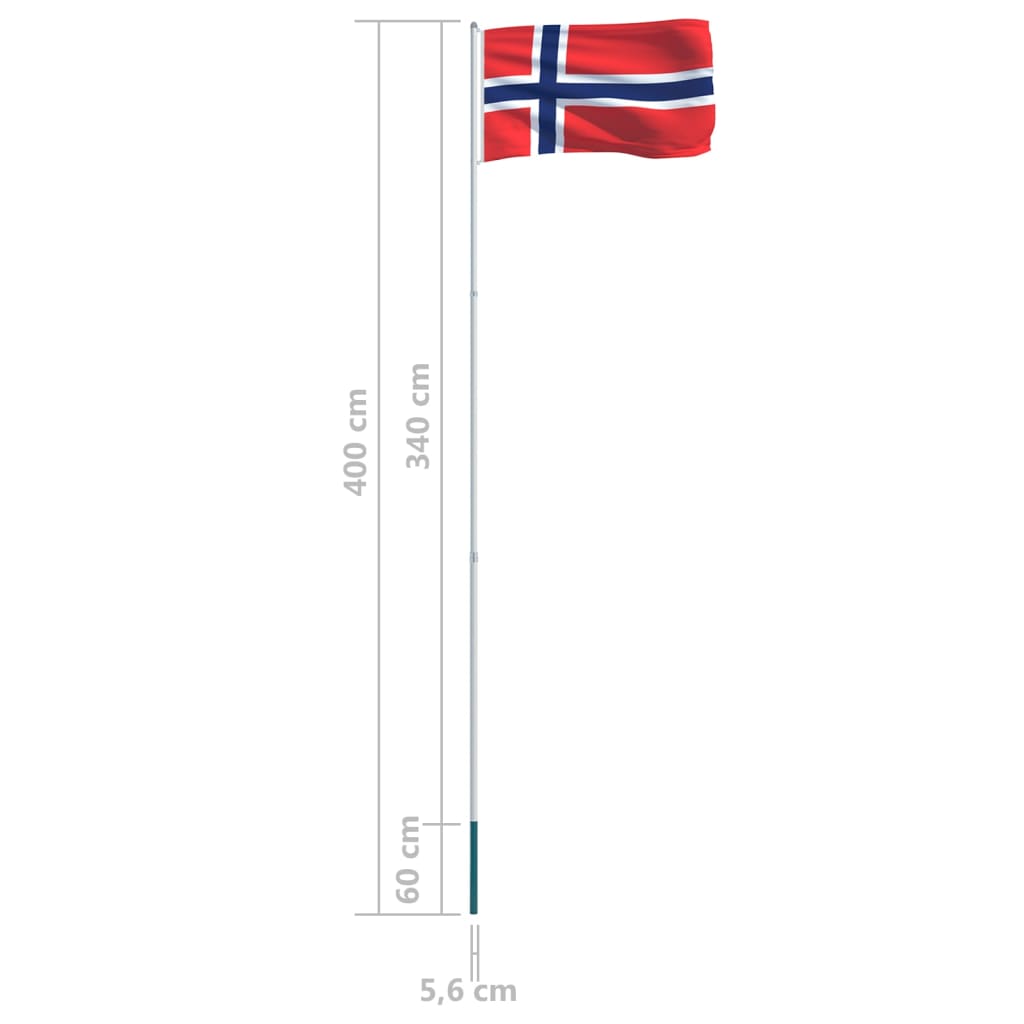 vidaXL Norveška zastava s aluminijskim stupom 4 m