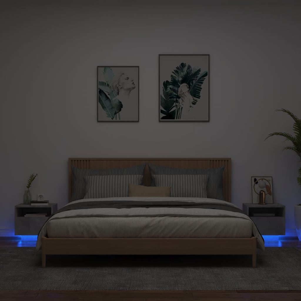 vidaXL Noćni ormarići s LED svjetlima 2 kom boja betona 40x39x37 cm