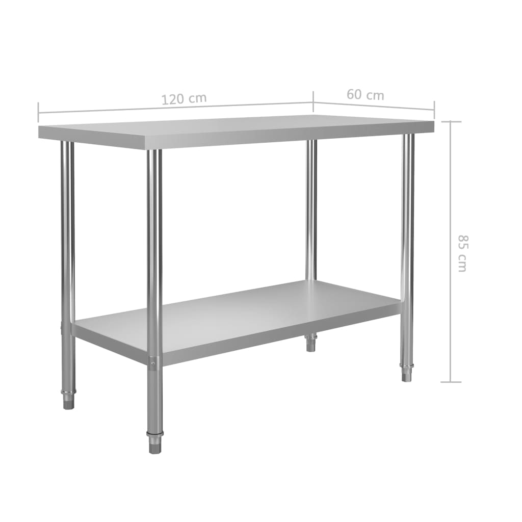 vidaXL Kuhinjski radni stol s policama 120x60x150 cm nehrđajući čelik