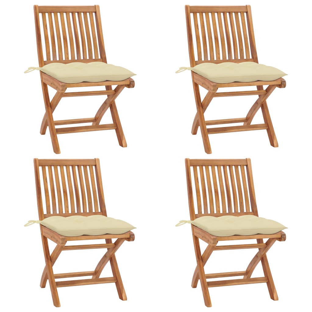 vidaXL Sklopive vrtne stolice s jastucima 4 kom od masivne tikovine