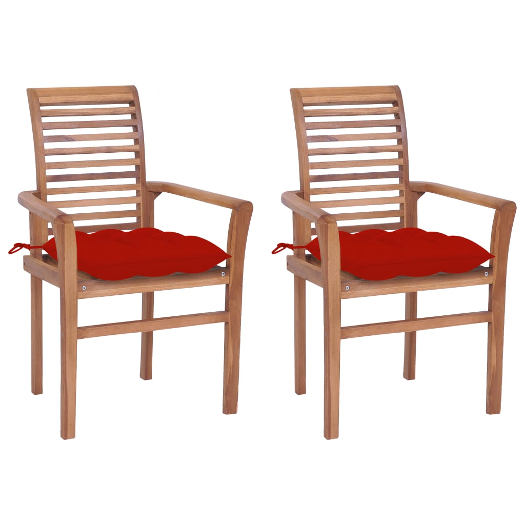 vidaXL Blagovaonske stolice s crvenim jastucima 2 kom masivna tikovina