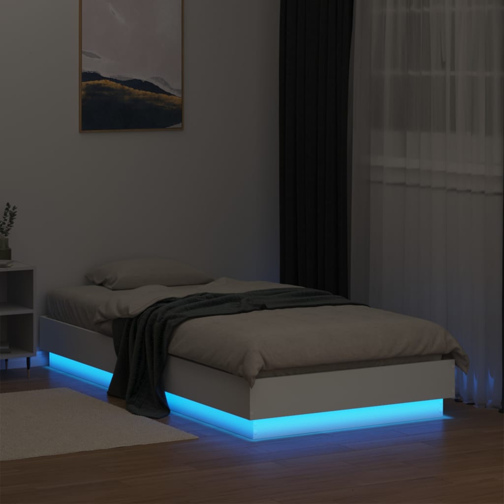 vidaXL Okvir za krevet s LED svjetlima bijeli 90 x 190 cm
