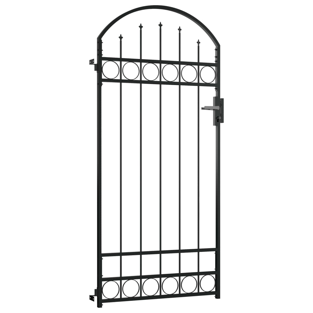 vidaXL Vrata za ogradu s lučnim vrhom čelična 89 x 200 cm crna