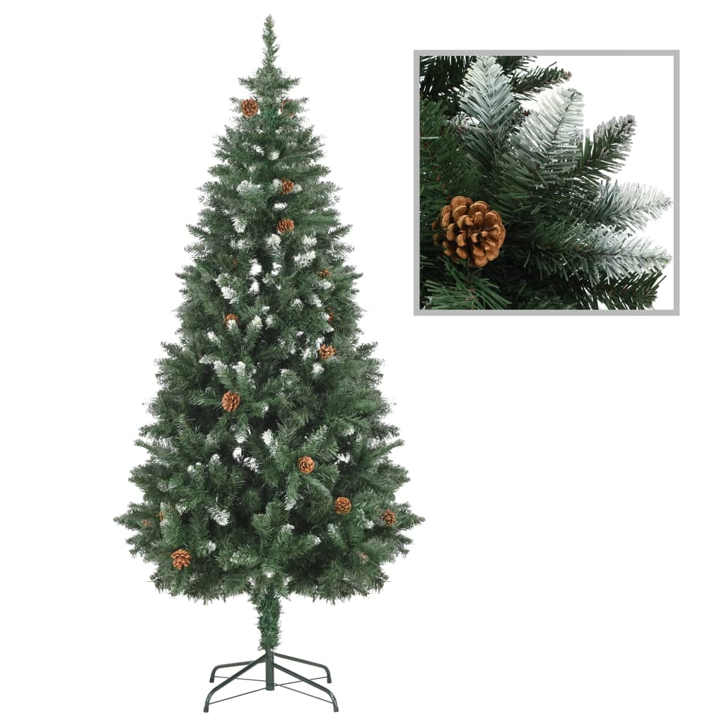 vidaXL Umjetno božićno drvce sa šiškama i bijelim sjajem 180 cm