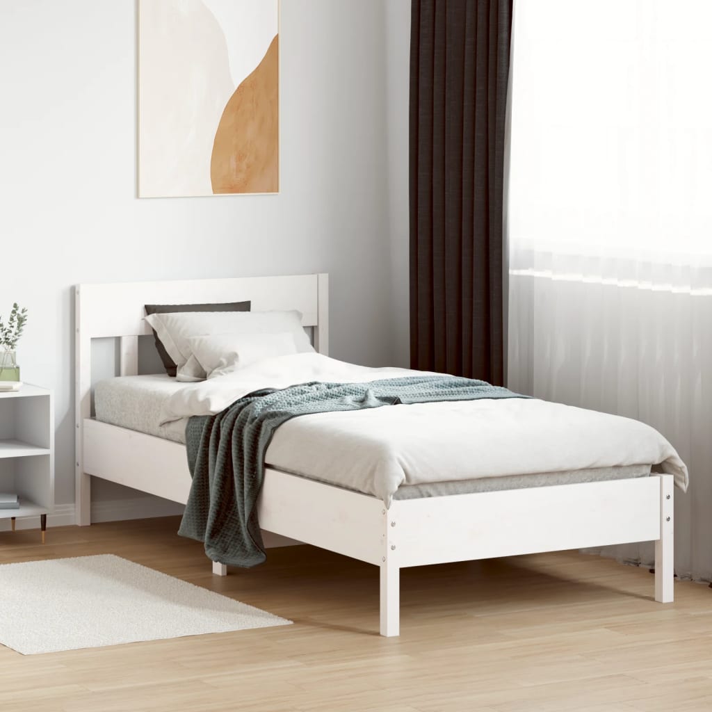 vidaXL Okvir za krevet s uzglavljem bijeli 90x200 cm masivna borovina
