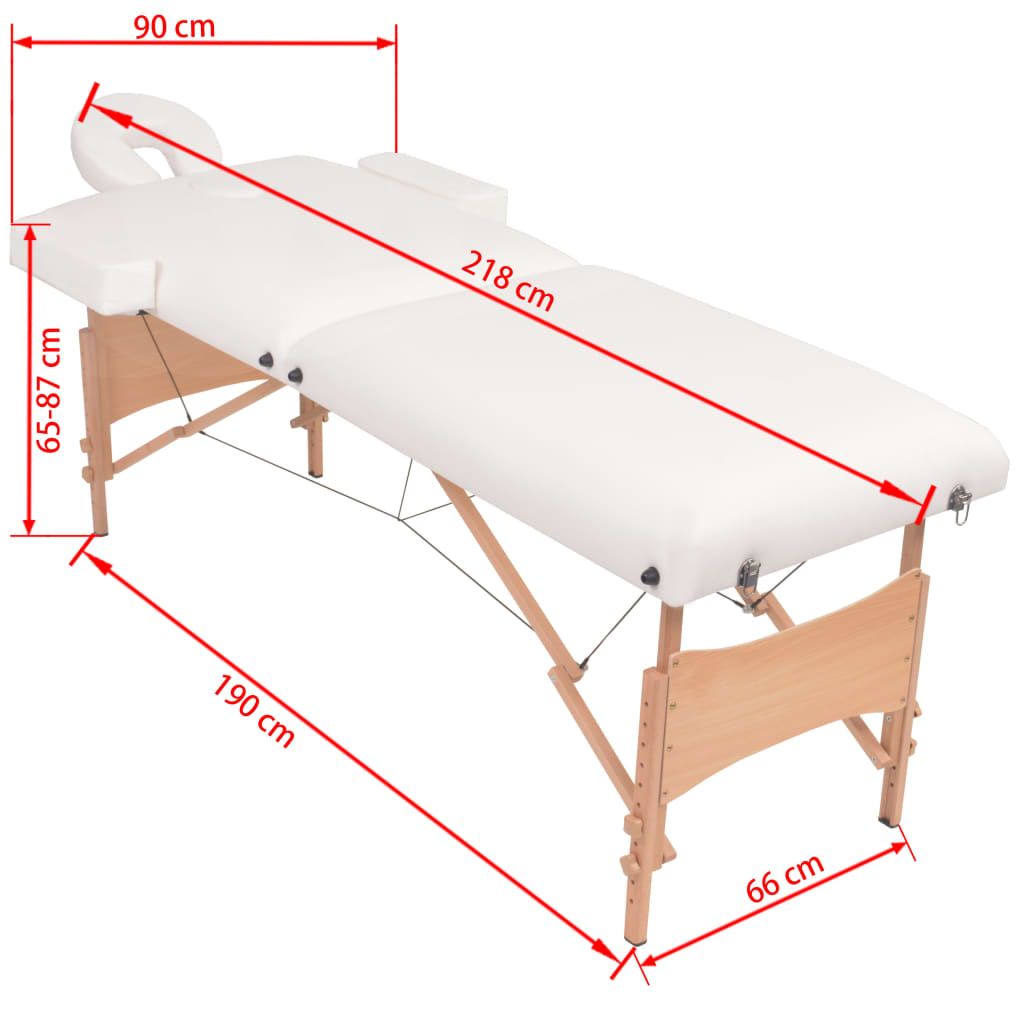vidaXL Sklopivi stol za masažu s 2 zone i stolac debljina 10 cm bijeli