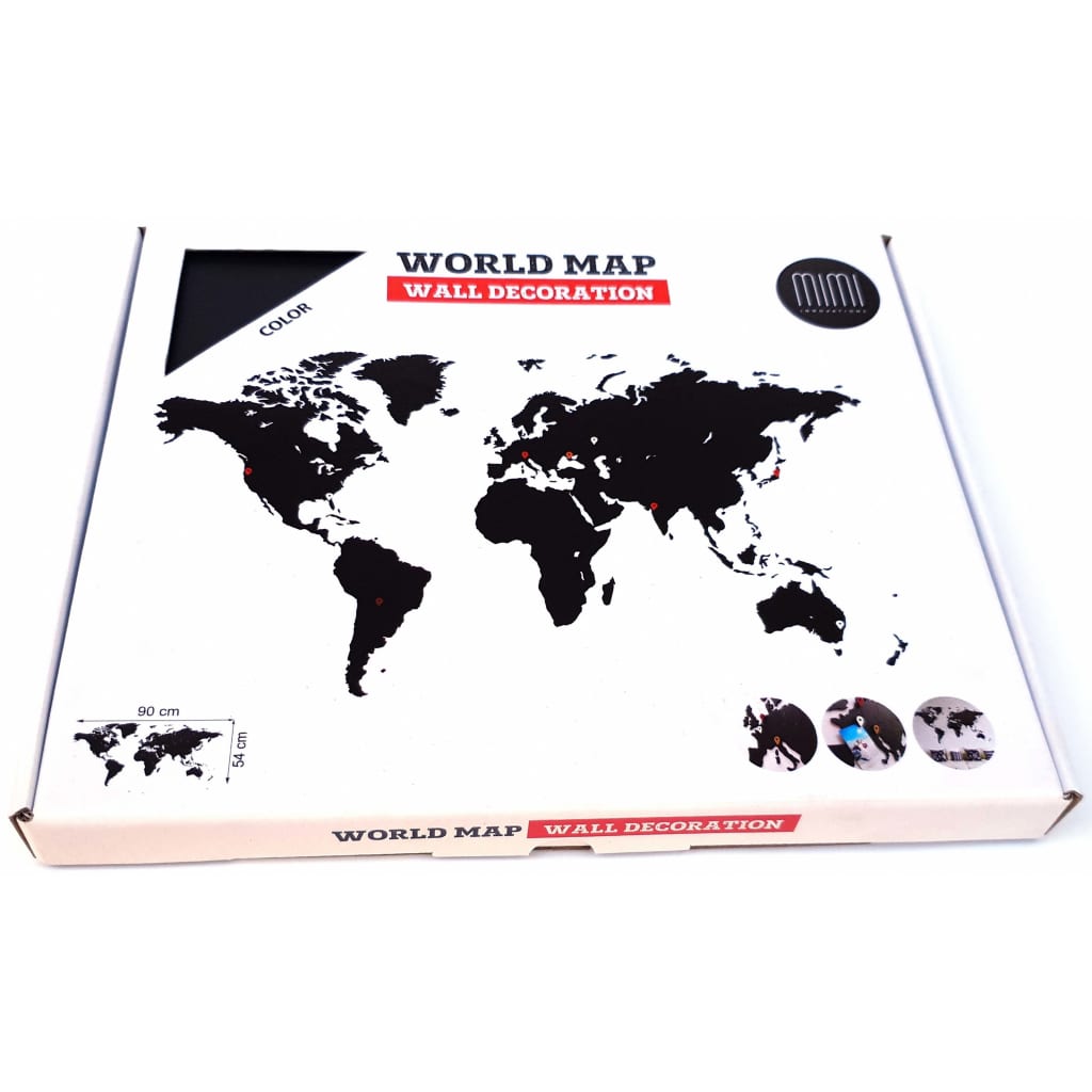 MiMi Innovations zidna drvena karta svijeta Luxury crna 90 x 54 cm