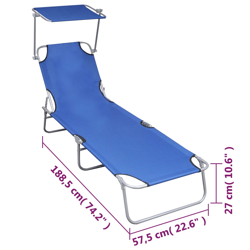 vidaXL Sklopiva ležaljka za sunčanje s nadstrešnicom plava aluminijska