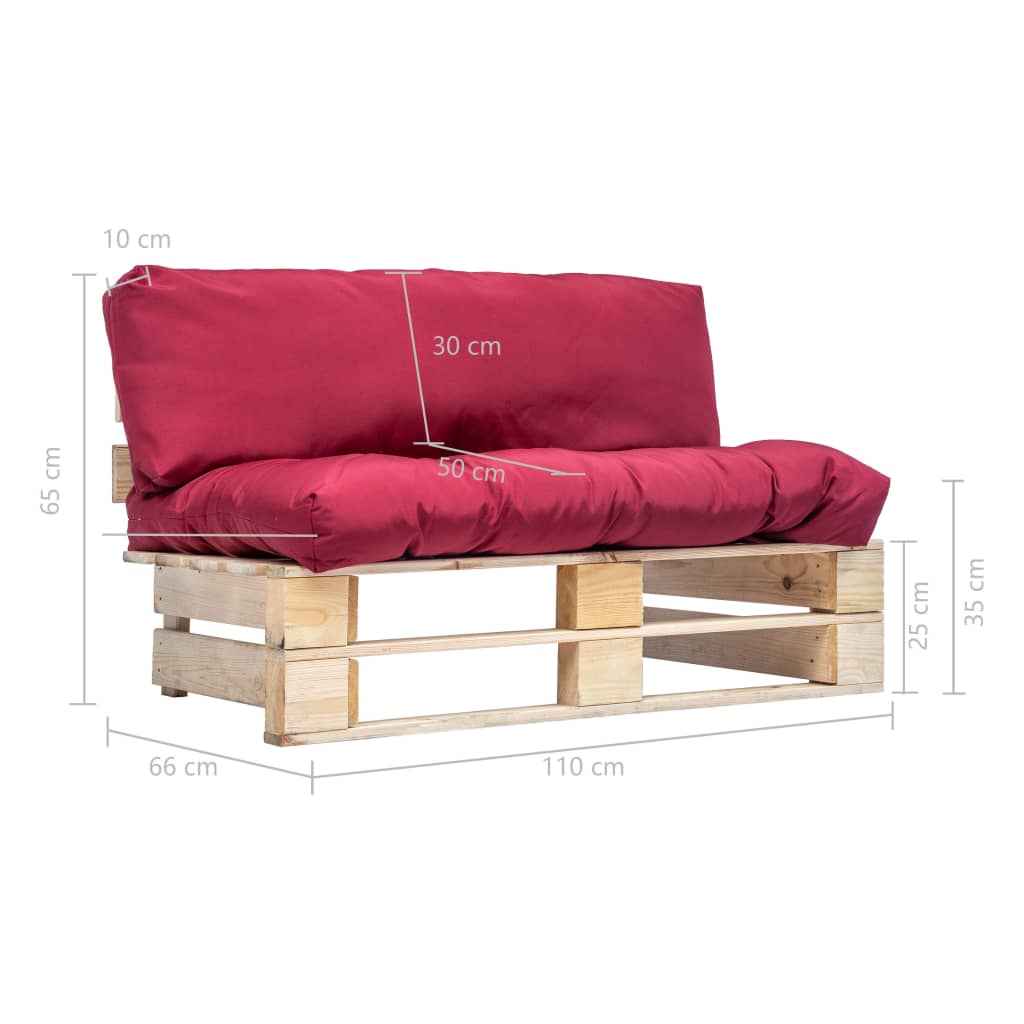 vidaXL Vrtna sofa od paleta od borovine s crvenim jastucima