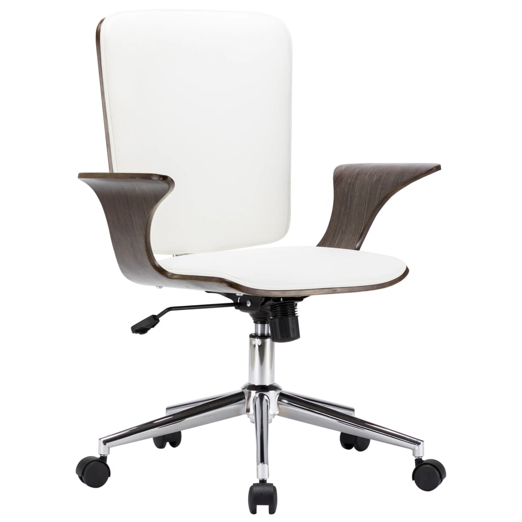 vidaXL Okretna uredska stolica od umjetne kože i savijenog drva bijela
