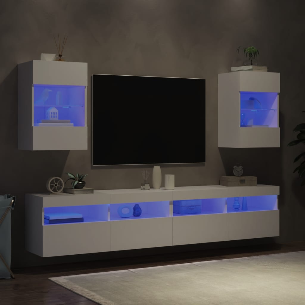 vidaXL Zidni TV ormarići s LED svjetlima 2 kom bijeli 40x30x60,5 cm