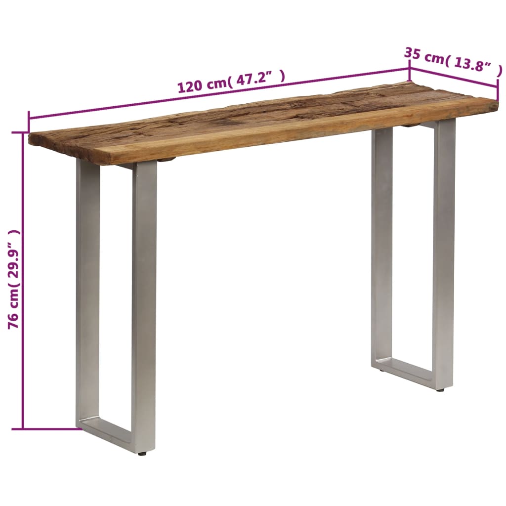 VidaXL Konzolni stol od obnovljenog drva i čelika 120 x 35 x 76 cm