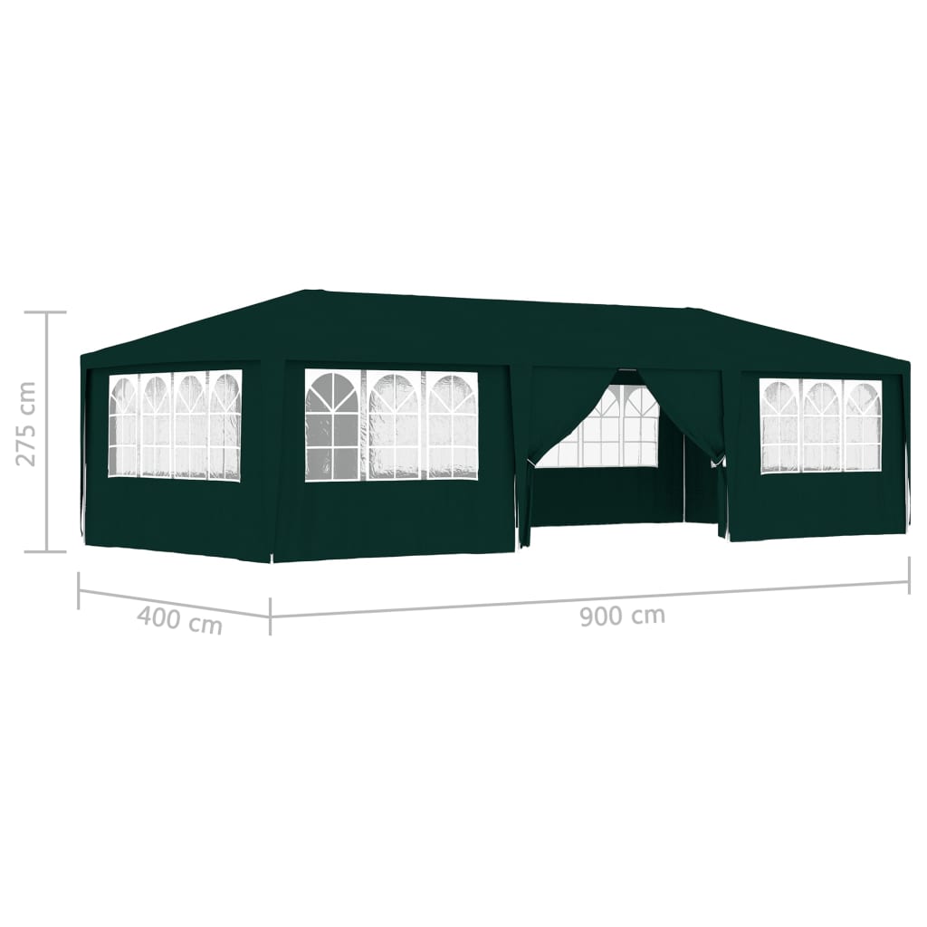 vidaXL Profesionalni šator za zabave 4 x 9 m zeleni 90 g/m²