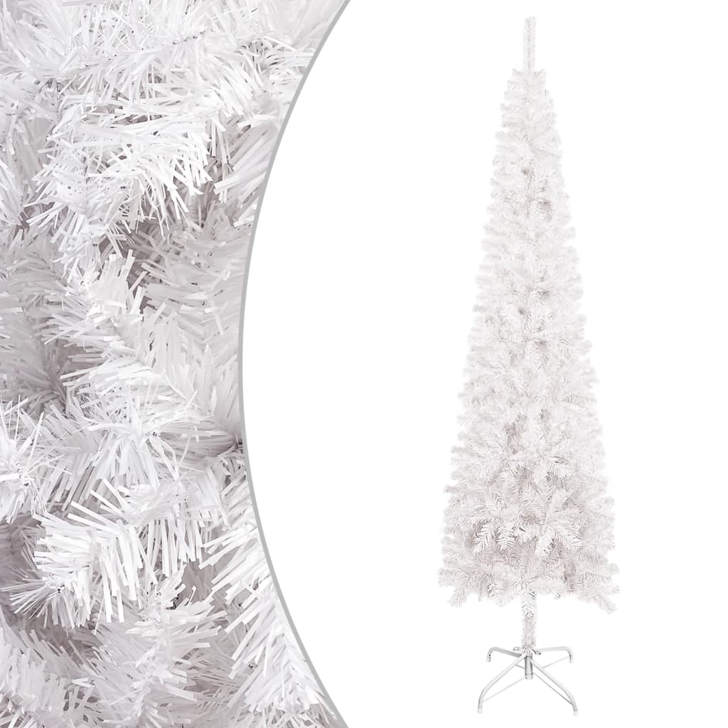 vidaXL Tanko osvijetljeno božićno drvce s kuglicama bijelo 210 cm