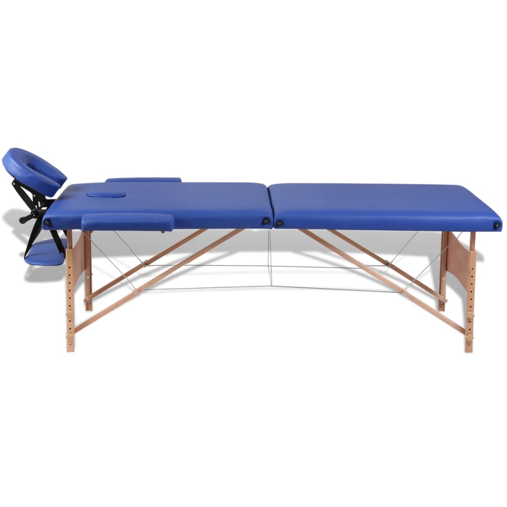vidaXL Plavi sklopivi stol za masažu s 2 zone i drvenim okvirom