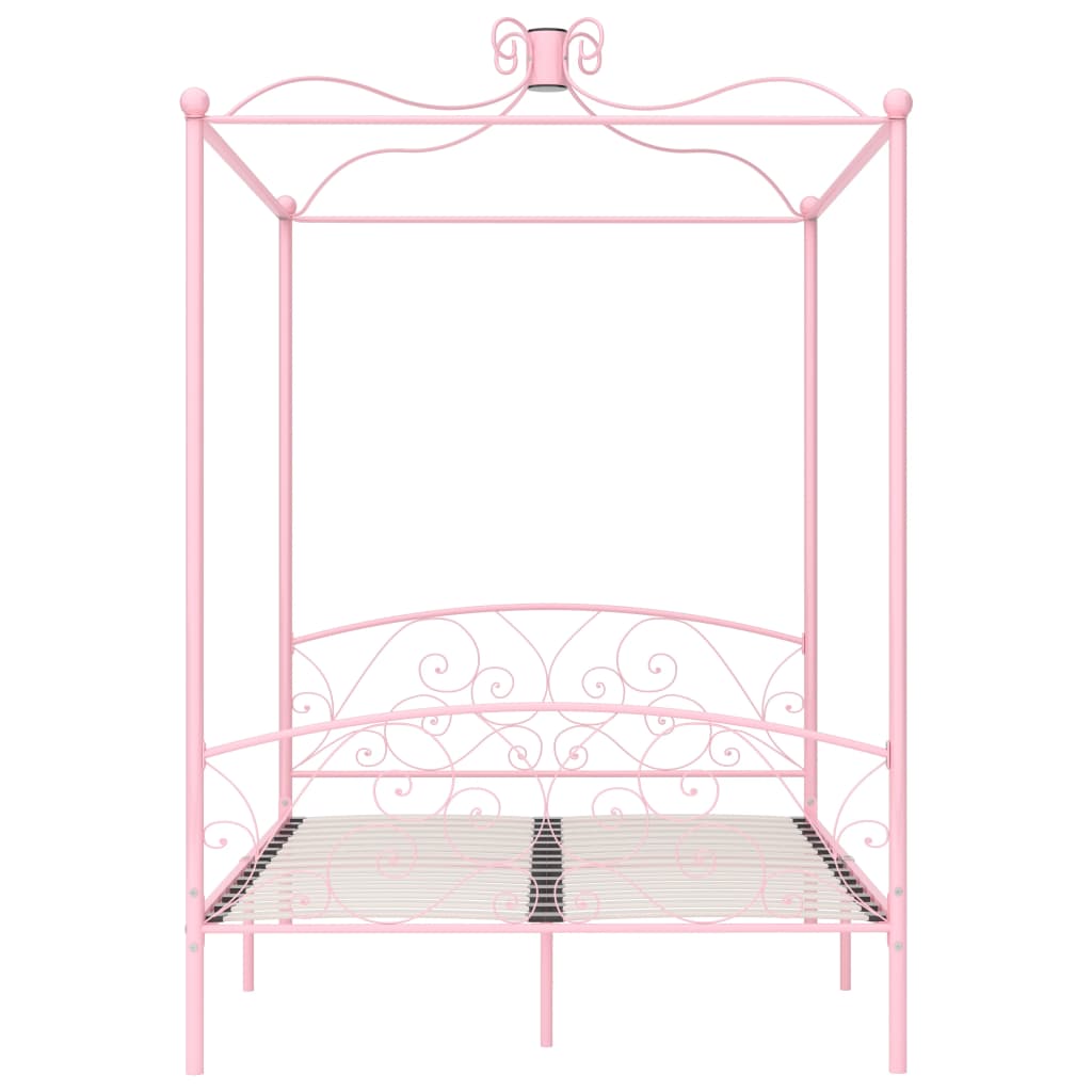 vidaXL Okvir za krevet s nadstrešnicom ružičasti metalni 120 x 200 cm