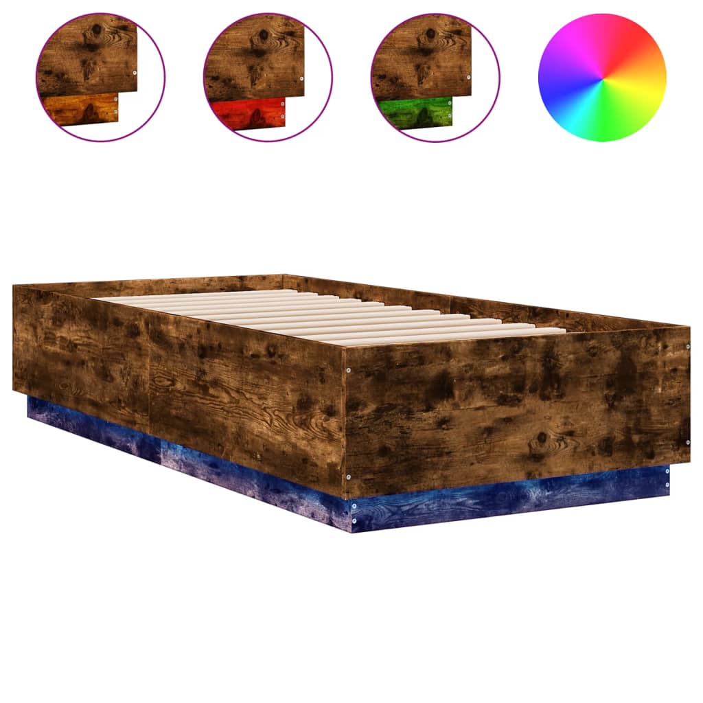 vidaXL Okvir za krevet s LED svjetlima boja hrasta 100 x 200 cm drveni