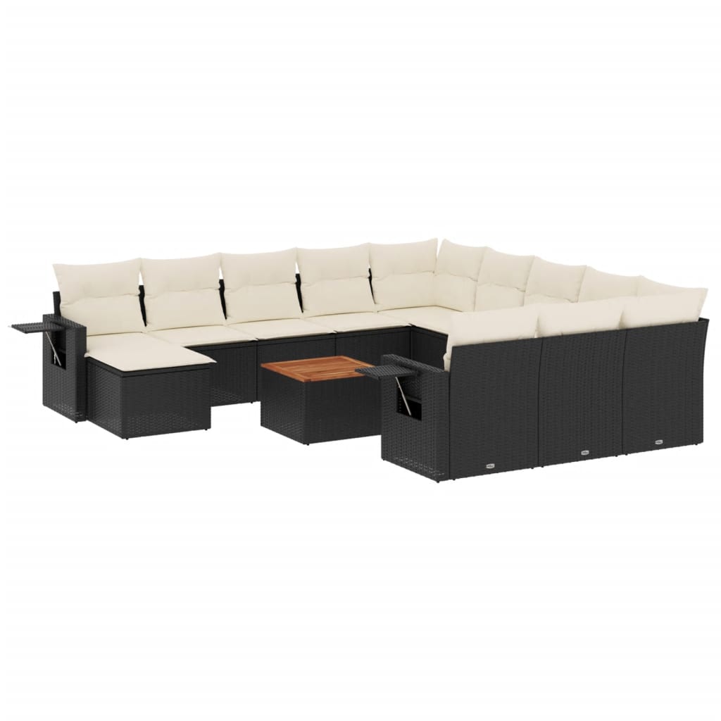 vidaXL 13-dijelni set vrtnih sofa s jastucima poliratan crni