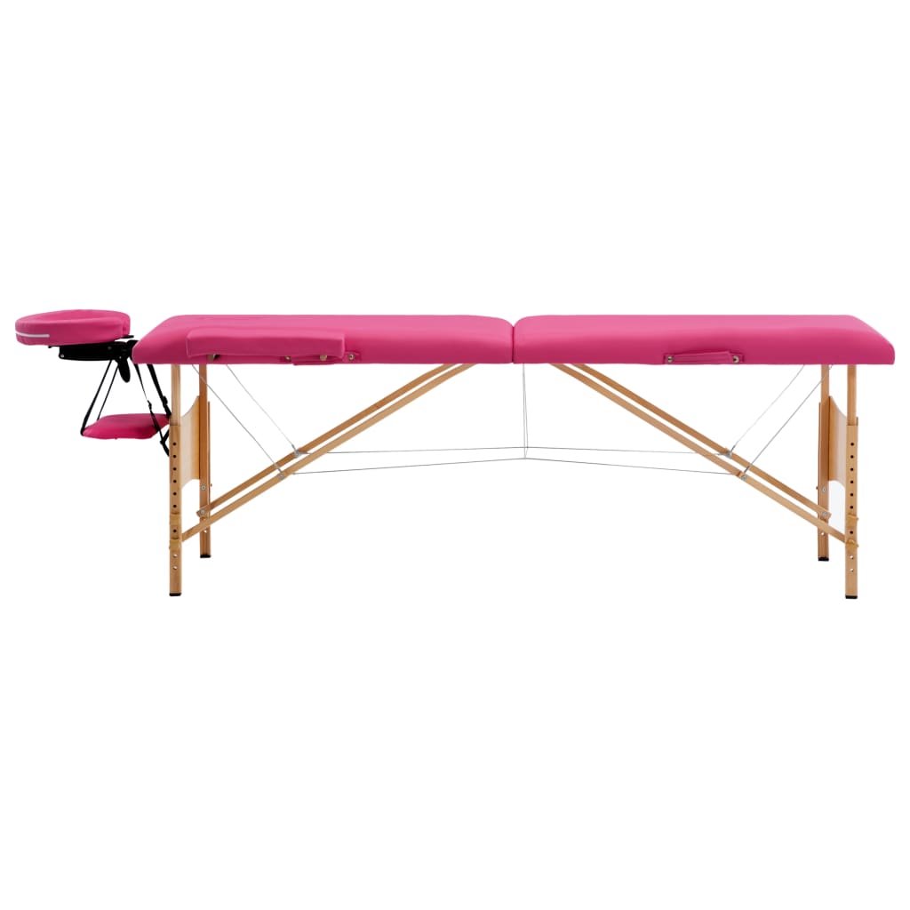 vidaXL Sklopivi stol za masažu s 2 zone drveni ružičasti