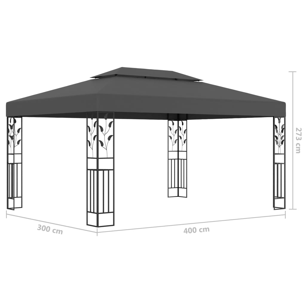 vidaXL Sjenica s dva krova i LED svjetlosnim trakama 3 x 4 m antracit