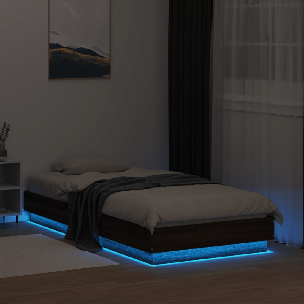 vidaXL Okvir kreveta s LED svjetlima smeđa boja hrasta 75 x 190 cm