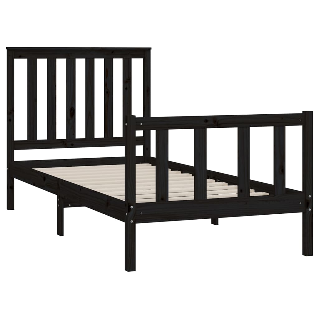vidaXL Okvir za krevet s uzglavljem crni 90x200 cm masivna borovina